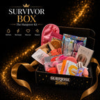 Surprise & Shine Survivor Box hangover kit with face masks, eye patches, nail kit, sleep mask, and other self-care items.